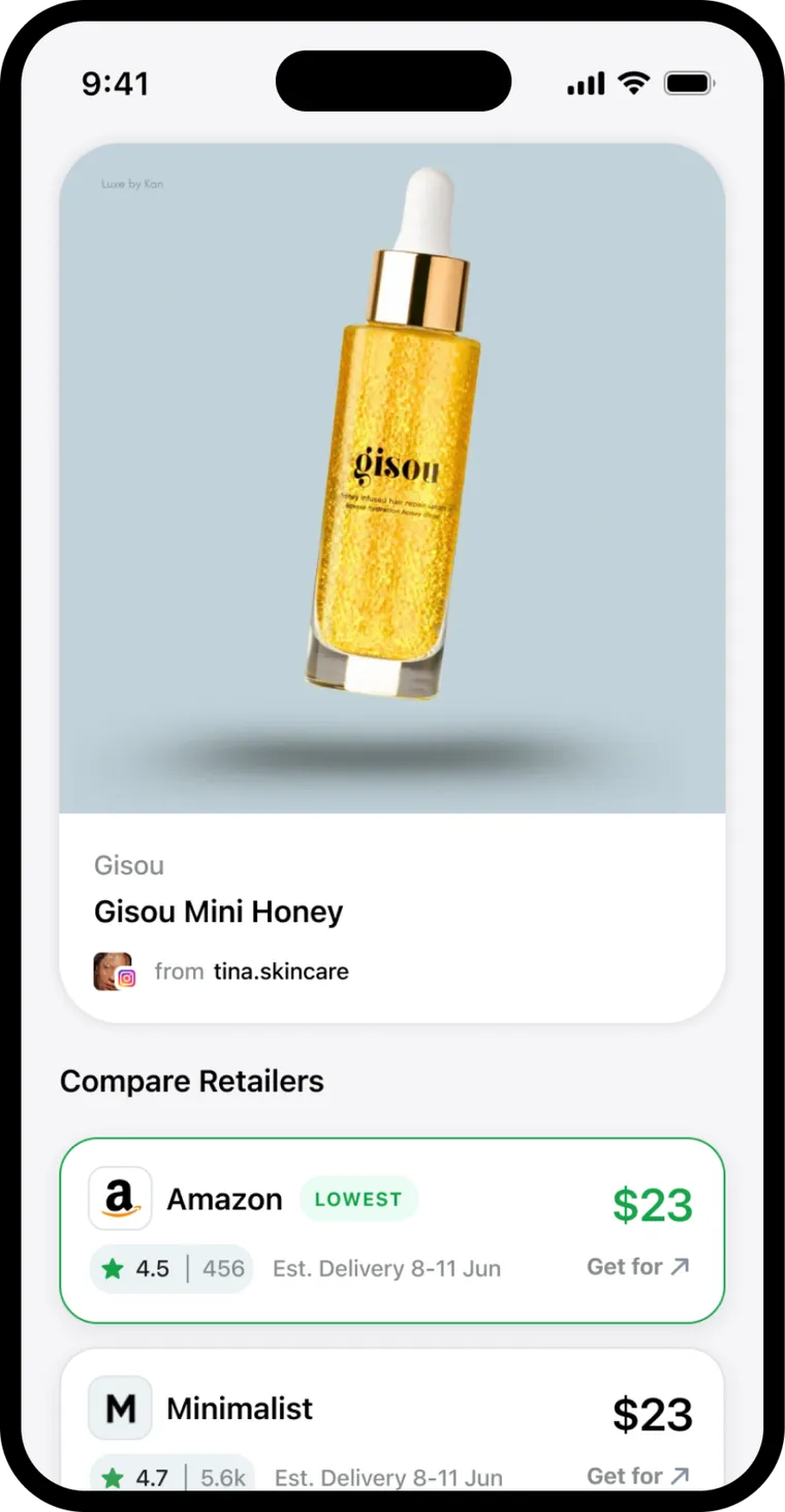 A saved product with the lowest price compared across retailers
